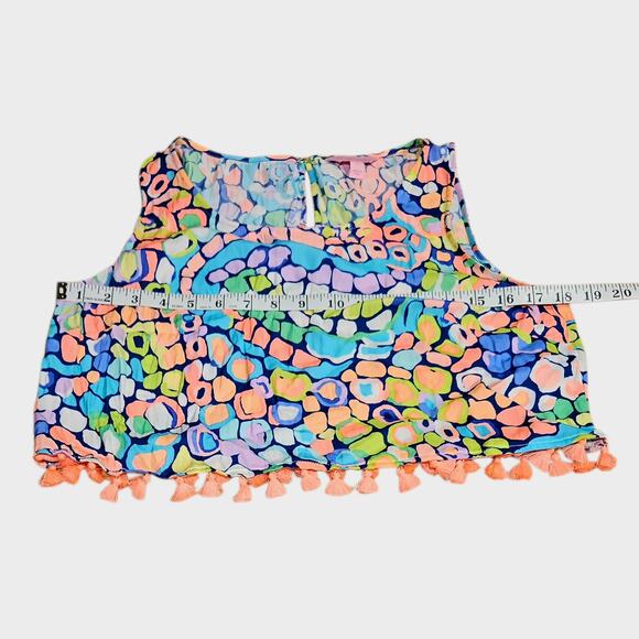Women's Lilly Pulitzer Brinley Neon Crop Tank Top Gypsy Jungle Tassels 8 - Picture 13 of 13
